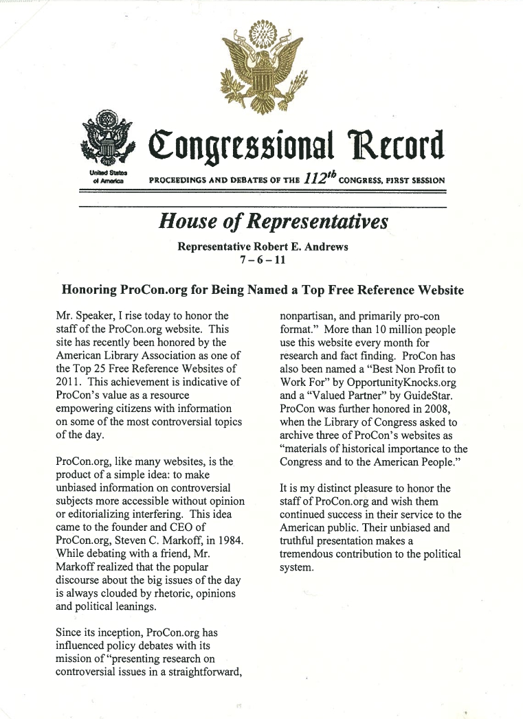 ProCon.org Highlighted in the Congressional Record