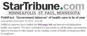 Startribune politifact government takeover of health care is lie of year